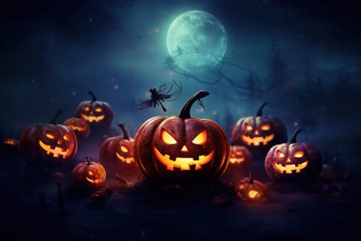 Halloween background with Evil Pumpkin. Spooky scary dark Night Halloween banner background concept.