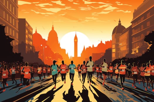 Colorful Running marathon poster, people run, colorful poster. illustration.