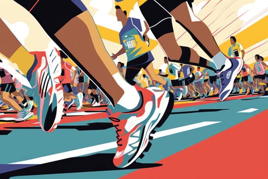 Colorful Running marathon poster, people run, colorful poster. illustration.
