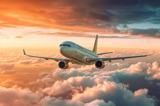Passenger Airplane Flying with beautiful sky.