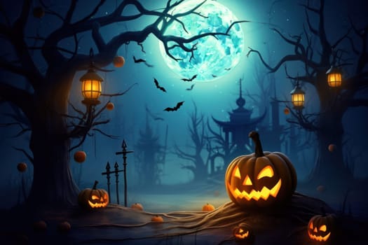 Halloween background with Evil Pumpkin. Spooky scary dark Night Halloween banner background concept.