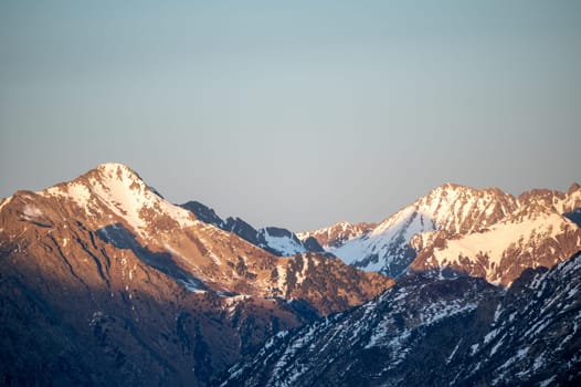 Mountains in the Pyrenees from the Grandvalira ski resort in Andorra.