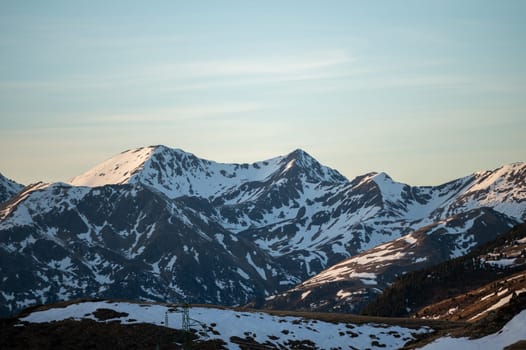 Mountains in the Pyrenees from the Grandvalira ski resort in Andorra.