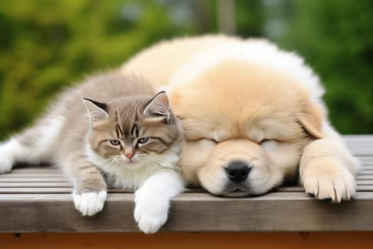 Cute Puppy and kitten Generative AI.
