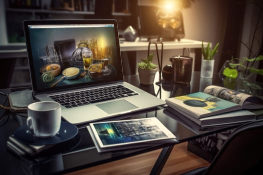 graphic designer home office and creative desk.