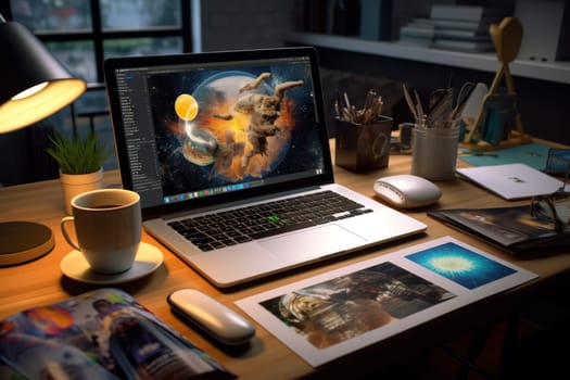 graphic designer home office and creative desk.
