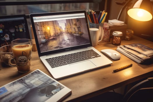 graphic designer home office and creative desk.