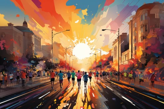 Colorful Running marathon poster, people run, colorful poster. illustration.