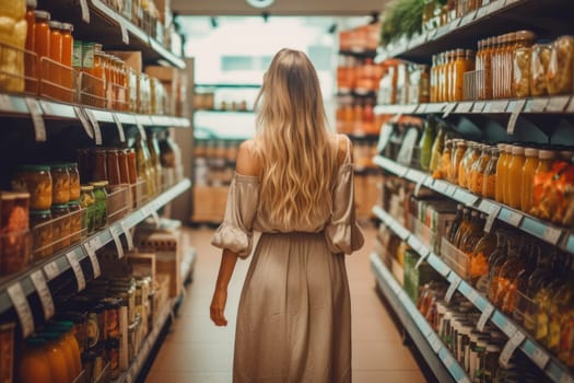 a photo of a beautiful woman shopping in supermarket.