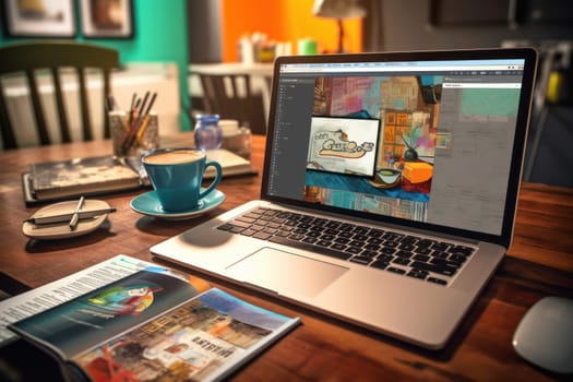 graphic designer home office and creative desk.