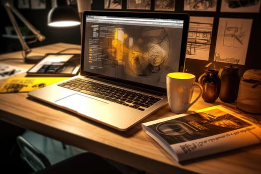 graphic designer home office and creative desk.