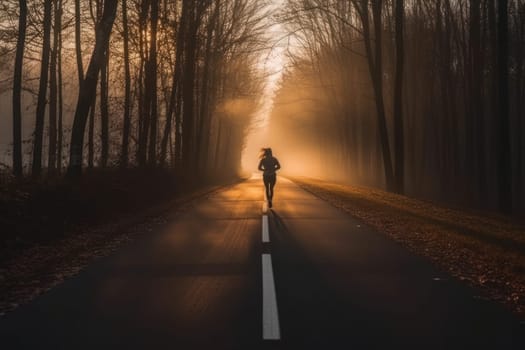 Female jogging training on country road.