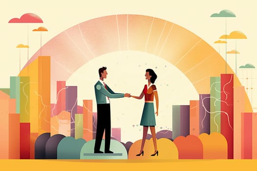 Business partnership gesture, Making handshake deal.