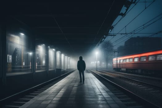 Lonely at railway station unsplash Generative AI.