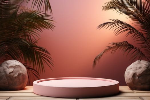 3d render footage scene mockup of marble and pink Round marble podium.