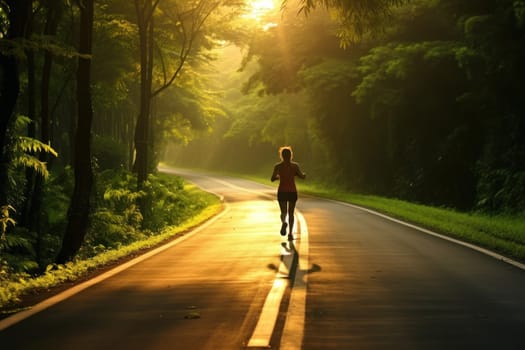 Female jogging training on country road.