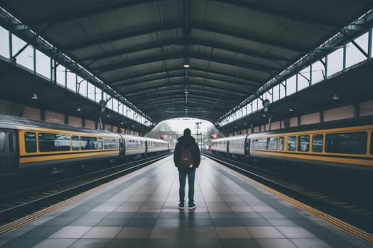 Lonely at railway station unsplash Generative AI.