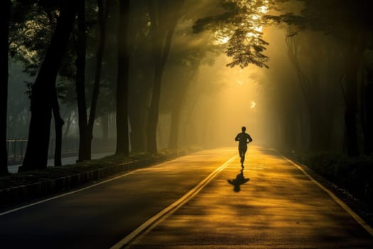 Female jogging training on country road.