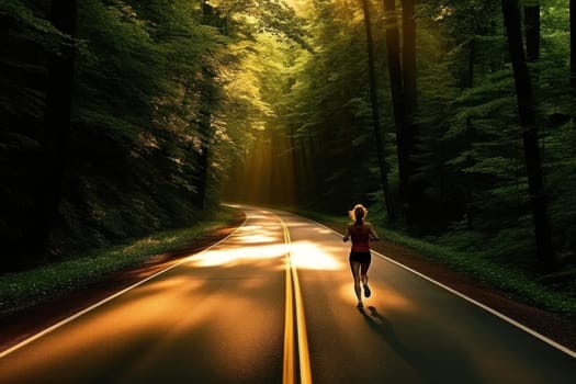 Female jogging training on country road.