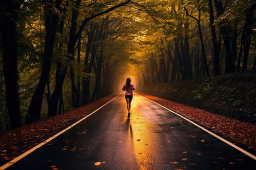 Female jogging training on country road.