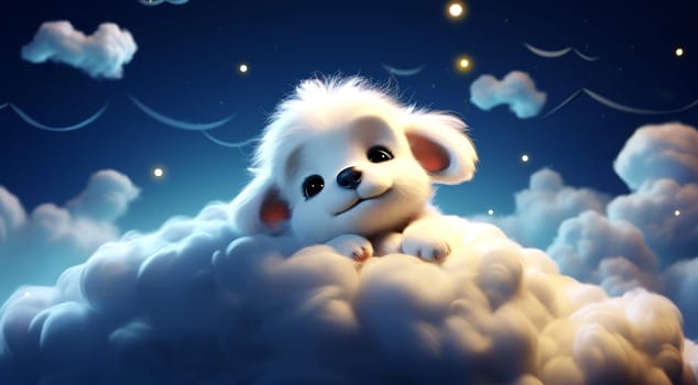 Magical children's backgrounds, the embodiment of children's dreams. Child and animals sleeping on a cloud. AI generated.