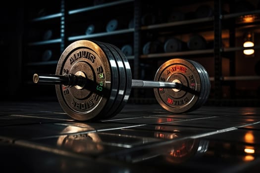 Heavy barbell for training in the gym. Strength exercise concept.