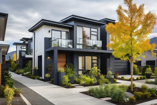 Model of a modern townhouse with green spaces. The concept of comfortable housing.
