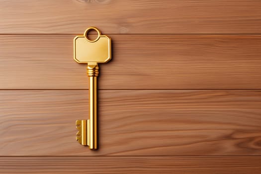 The key lies on a wooden surface.