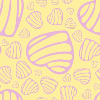Hand Drawn Seamless Patterns with Hearts in Doodle Style. Romantic Love Digital Paper for Valentines Day. Colorful Hearts on Yellow Pastel Background.