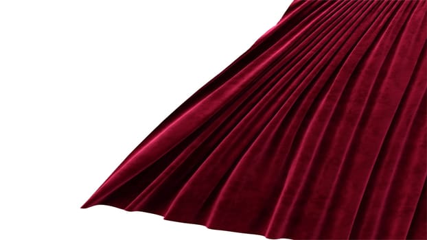 3d render Flying sideways red velvet curtain with alpha channel 4k