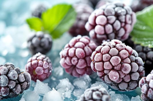 A collection of delectable and vibrant frozen berries elegantly displayed atop a bed of ice