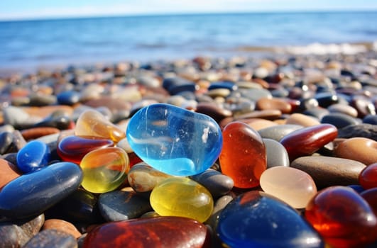 This close-up photo captures the natural beauty and texture of a bunch of rocks near the ocean