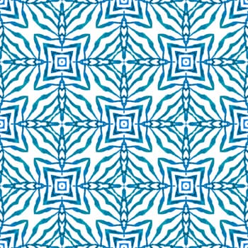 Textile ready positive print, swimwear fabric, wallpaper, wrapping. Blue unique boho chic summer design. Exotic seamless pattern. Summer exotic seamless border.