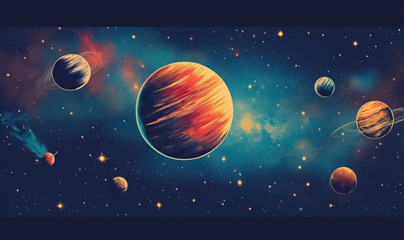Abstract image of planets on a dark background. Selective soft focus.