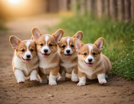 Cute corgi puppies. AI generation