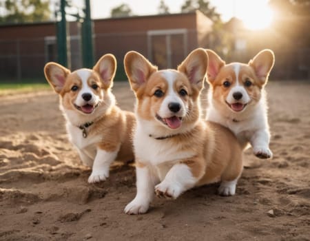 Cute corgi puppies. AI generation