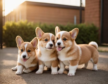 Cute corgi puppies. AI generation