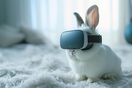 Bunny wearing Virtual reality goggle. Futuristic technology concept. Generative AI.