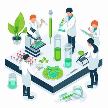 project teamwork in medicine, science and biology. isometric illustration. High quality illustration