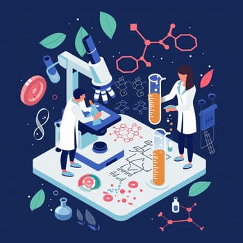 project teamwork in medicine, science and biology. isometric illustration. High quality illustration