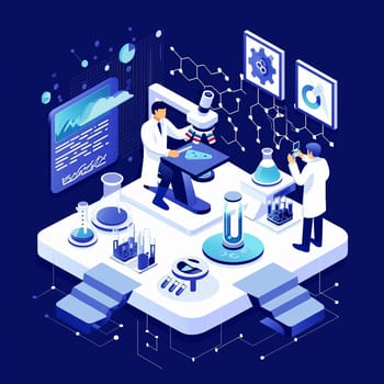 project teamwork in medicine, science and biology. isometric illustration. High quality illustration