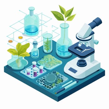 project teamwork in medicine, science and biology. isometric illustration. High quality illustration