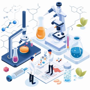 project teamwork in medicine, science and biology. isometric illustration. High quality illustration