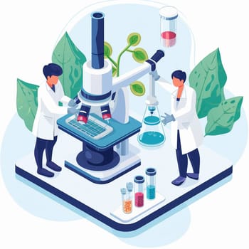 project teamwork in medicine, science and biology. isometric illustration. High quality illustration