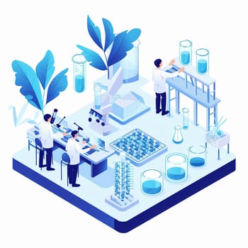 project teamwork in medicine, science and biology. isometric illustration. High quality illustration