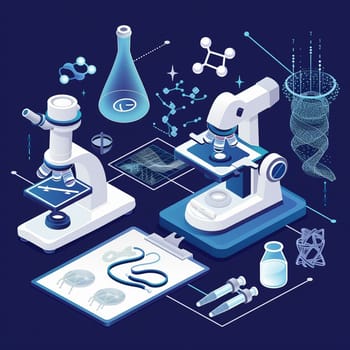 project teamwork in medicine, science and biology. isometric illustration. High quality illustration