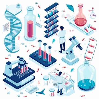 project teamwork in medicine, science and biology. isometric illustration. High quality illustration