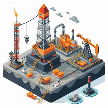 project teamwork in the field of oil production. isometric illustration. High quality illustration