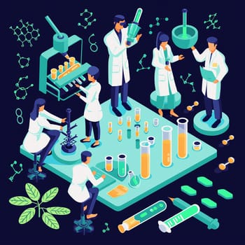 project teamwork in medicine, science and biology. isometric illustration. High quality illustration