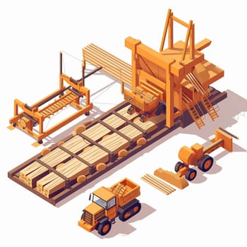 Project teamwork at sawmills. isometric illustration. High quality illustration